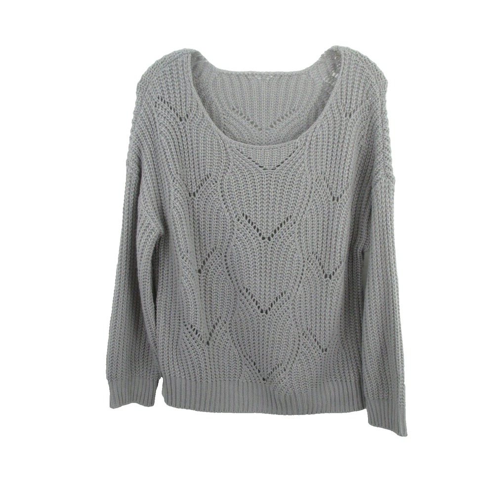 Pullover Sweater Women Small Gray Loose Knit Round Neck Artsy Art Deco